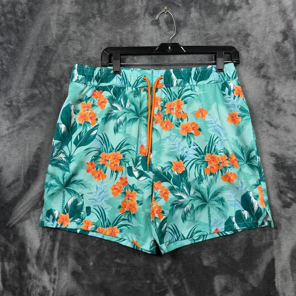 Robert Graham Swim Shorts Mens Large Green New Tropical Forest Hibiscus Trunks